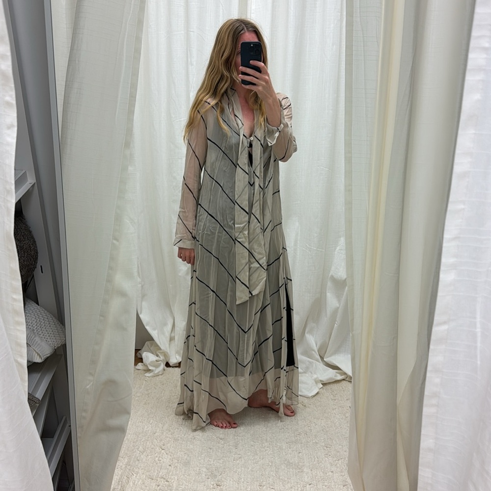 Hoyt Tie Neck Striped Chiffon Kaftan